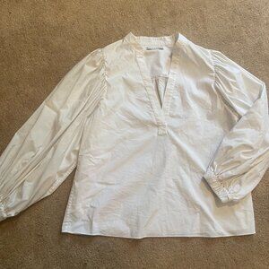Alice + Olivia Womens V Neck Balloon Sleeve White Cotton Size M Blouse